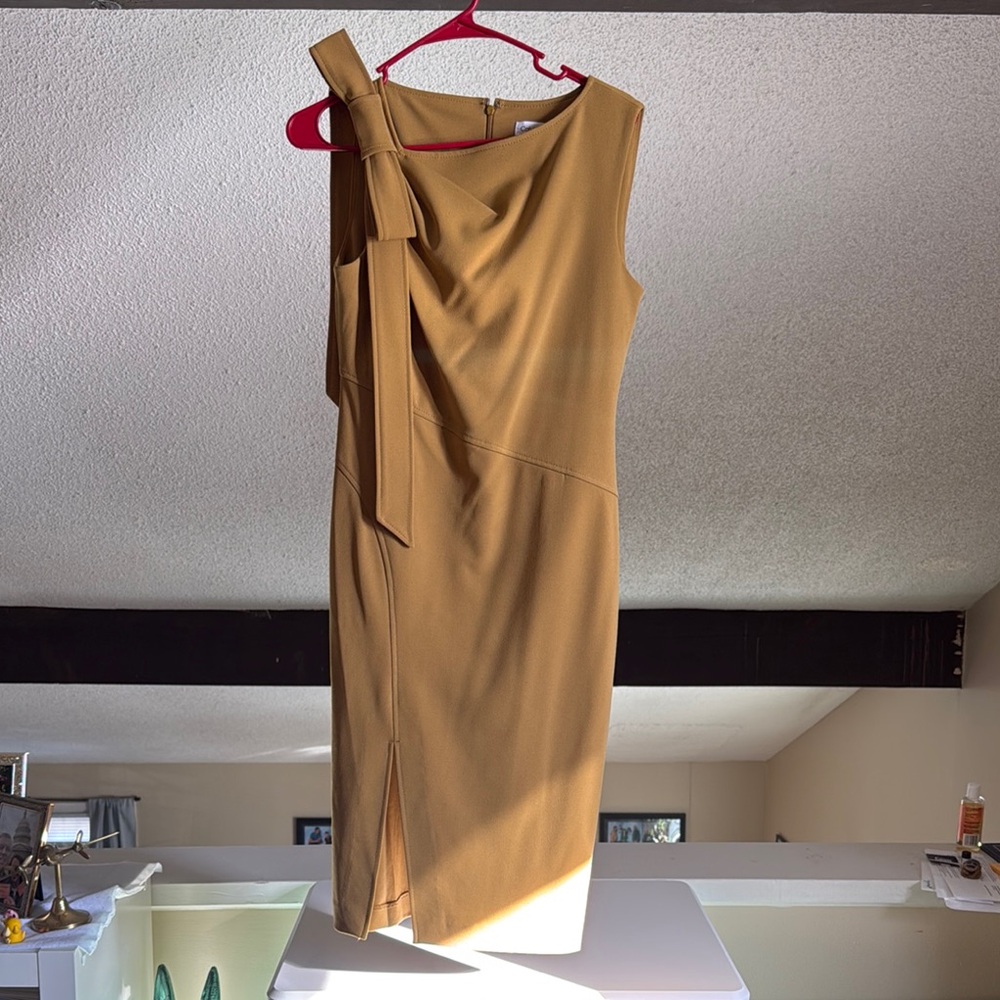 Elegant Beige Calvin Klein Dress with Bow Detail